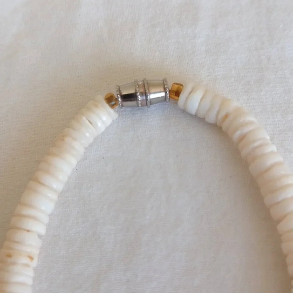 2 PIECE SET Vintage White Puca Shell Necklace & Bracelet for Men or Women Unisex